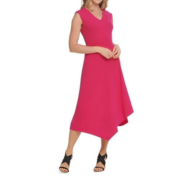 Donna Karen Asymmetrical V-Neck Dress - Picture 1 of 4